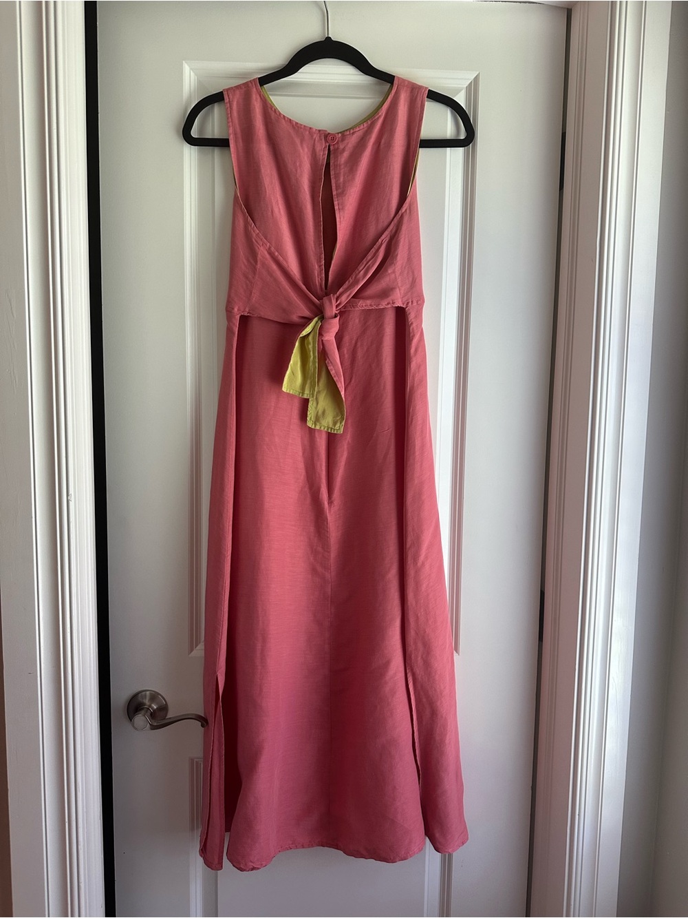 Vintage Silk & Linen Pink/Chartreuse Midi Dress size 6 Citi by Yansi Fugel